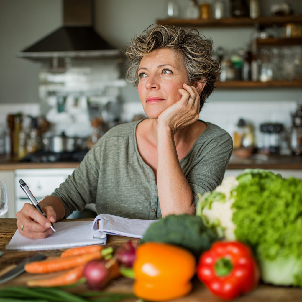 middle-aged woman planning healthy meals