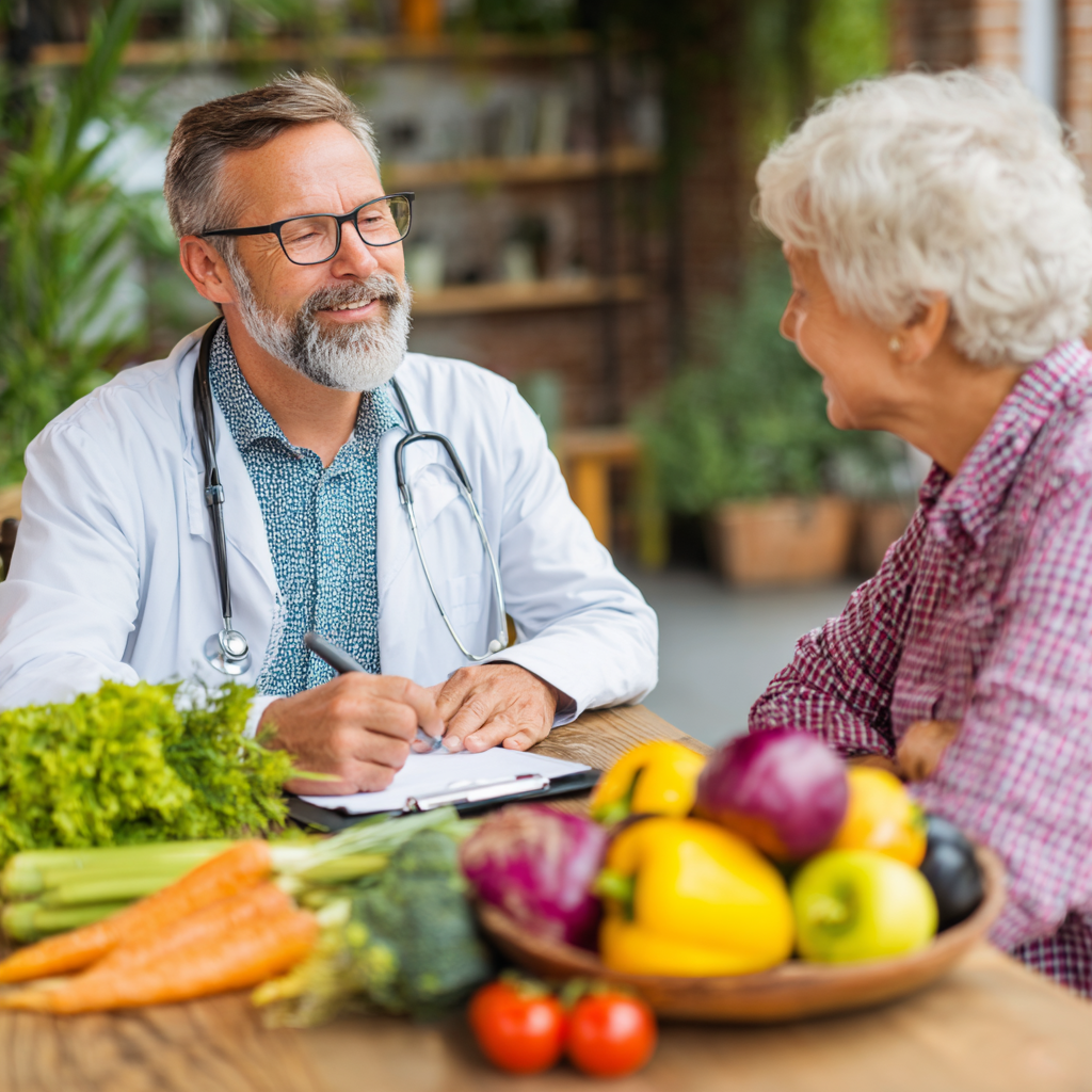 nutritionist consulting with senior adult